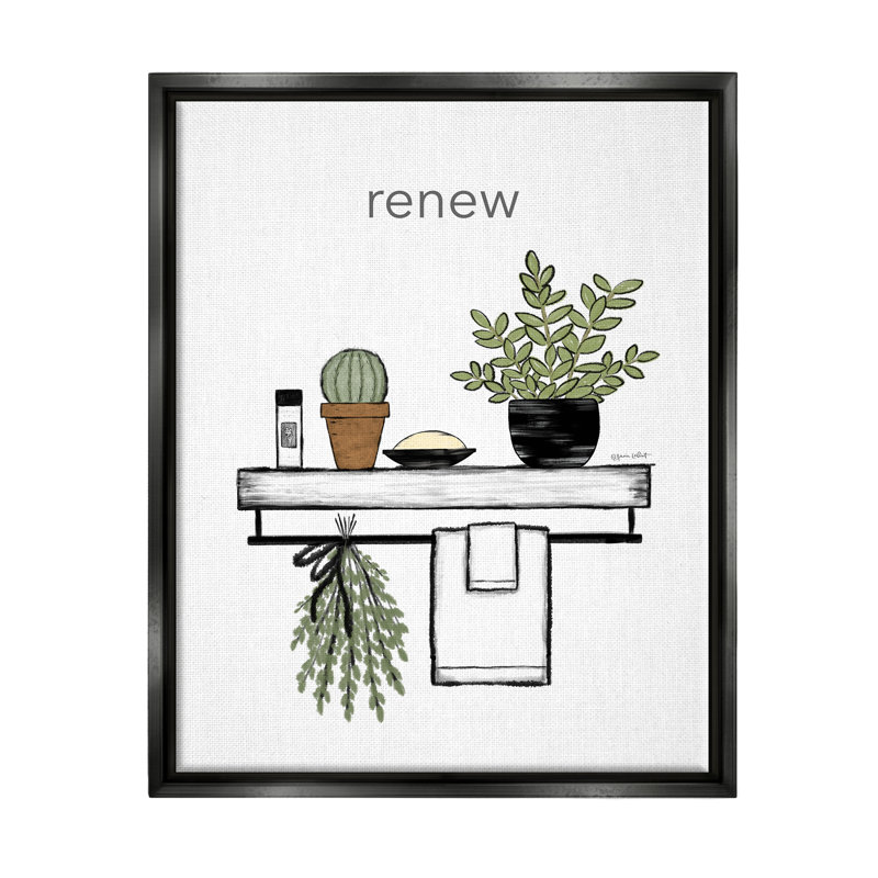 «Renew Bathroom Botanical Spa Plants Floater», art mural par Annie Lapoint, Cadre flottant noir de jais