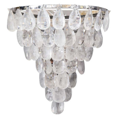 Organic Flush Mounted Cascading Sconce Single Rock Crystal Chandelier
