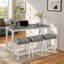 Ensemble de table de bar 4 pièces avec prise électrique, comprenant table et chaises, table de bar avec tabourets, table d'appoint derrière le canapé avec 3 tabourets rembourrés, pour salon et salle à manger, blanc et gris.