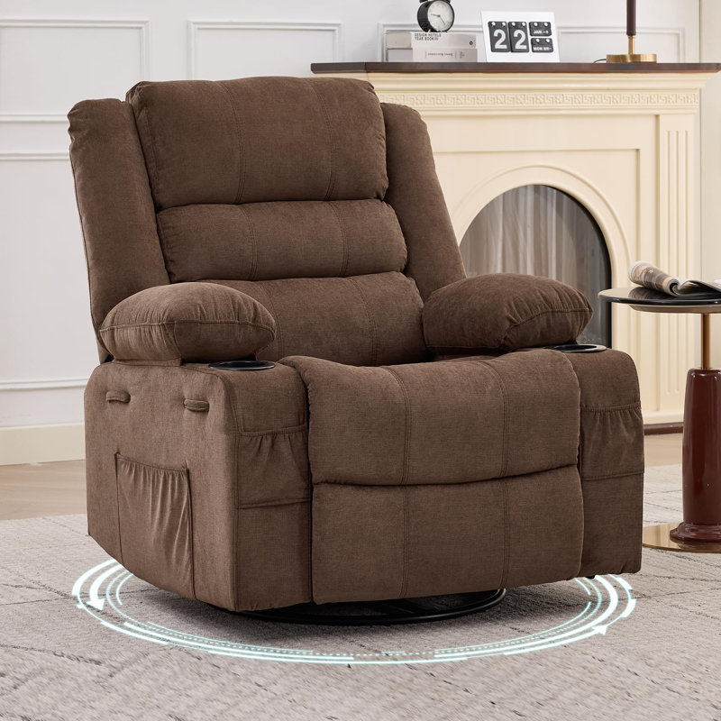Fauteuil inclinable et pivotant à 360 ° avec porte-gobelets et poches pour adultes, Mélange de lin brun