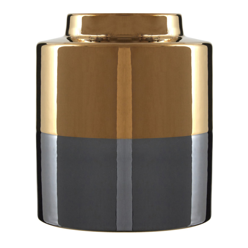 Ahmed Ceramic Table Vase, 20cm H x 18cm W x 18cm D, Grey/Gold