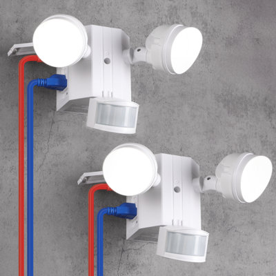 Watchman LED Security Light with GFCI Outlets, Motion Sensor Outdoor Flood Light, 2 Heads, White