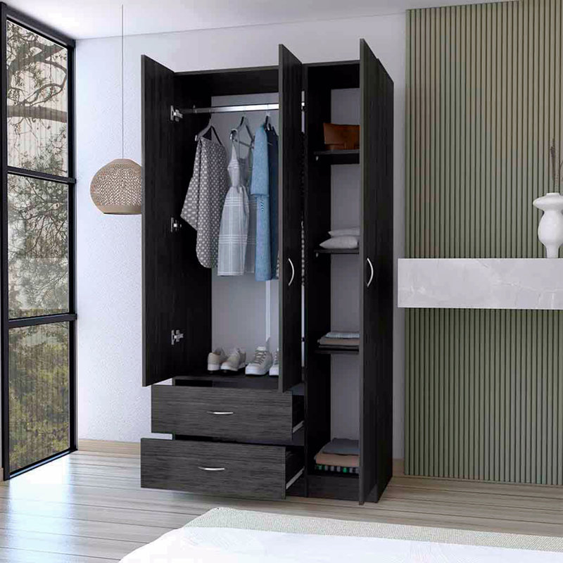 Armoire à trois portes, chambre à coucher, Gris foncé