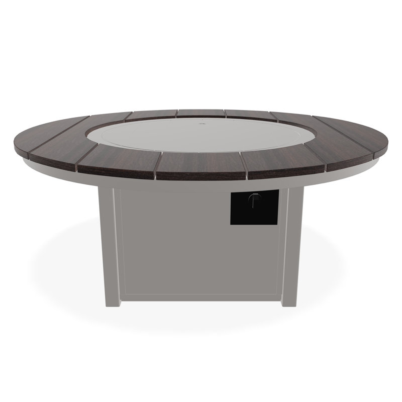 54" Round Rustic Polymer Fire Table with Propane Shelf, Warm Gray/Chestnut