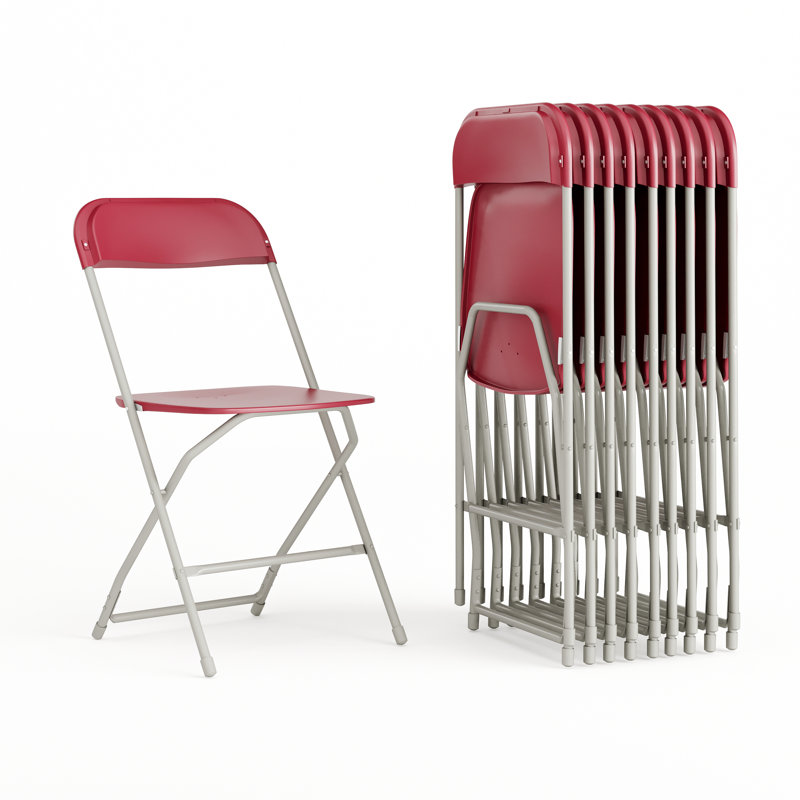Premium Plastic Folding Chair, Red/Grey