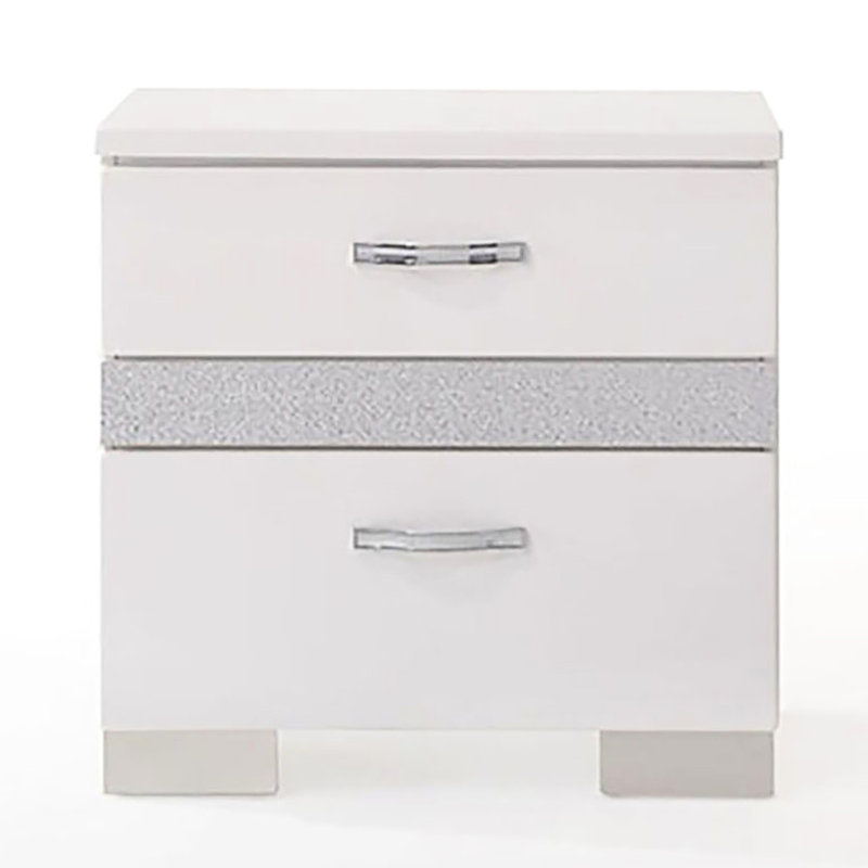 Chambre 3 - Table de chevet blanche ultrabrillante - doublée de feutre pour un délice captivant