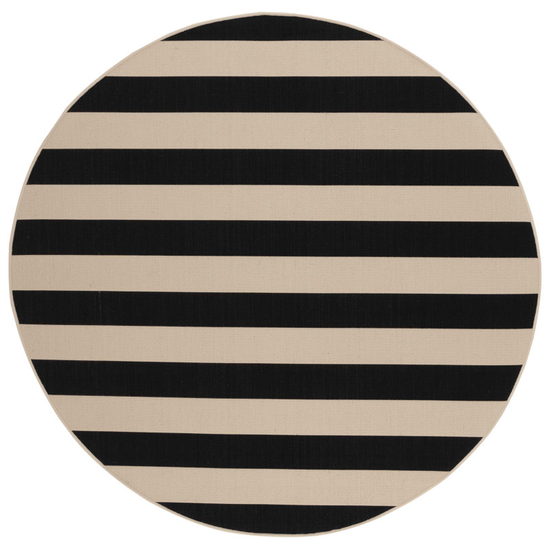 Mestas Striped Beige/Black Indoor/Outdoor Area Rug, Round 6'7"