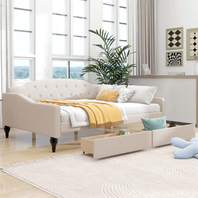Upholstered Tufted Daybed With Two Drawers