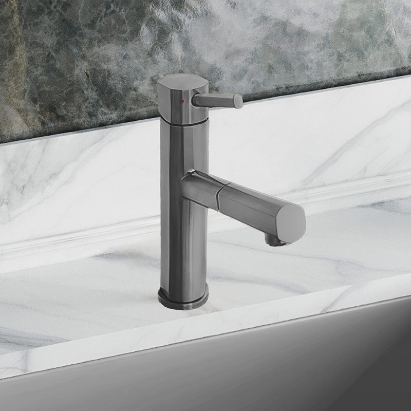 Whitehaus Collection Stainless Steel Single Lever Kitchen Faucet with Pull-Out Spray Head, Brushed Gunmetal