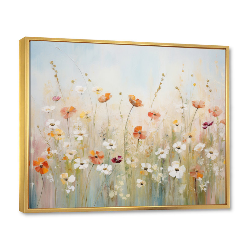 Art contemporain sur toile Meadow, H 12 po x l 20 po x P 1 po, Cadre flottant doré