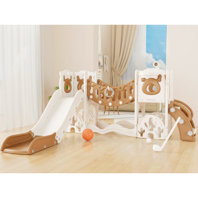 Glissoire 8 en 1 pour tout-petits pour les enfants de 1 à 3 ans avec anneau de basketball pour arches d'escalade convenant à un ensemble de jeu intérieur / extérieur