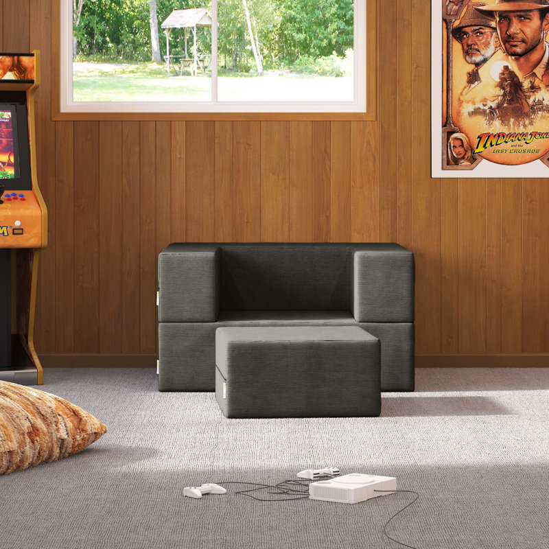 Fauteuil convertible avec lit-repose-pieds et lit simple Shontae, 100 % polyester - gris anthracite