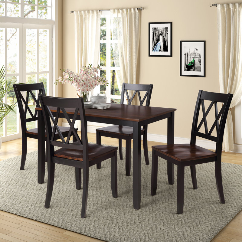 Ensemble de table de salle à manger pour 4 personnes, ensemble de salle à manger en bois pour table et chaises, noir, Noyer