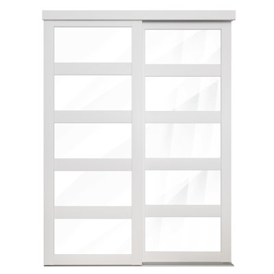 48 po x 80 1/2 po Porte coulissante transparente 5-Lite, blanc