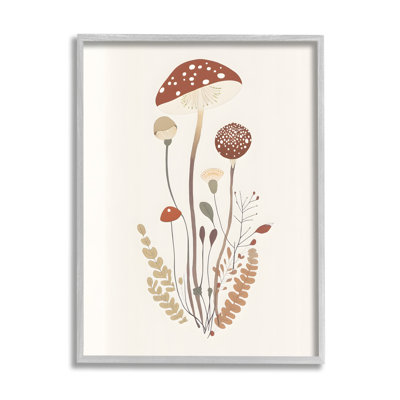 Champignon et brindilles fougères, reproduction d'art sur toile
