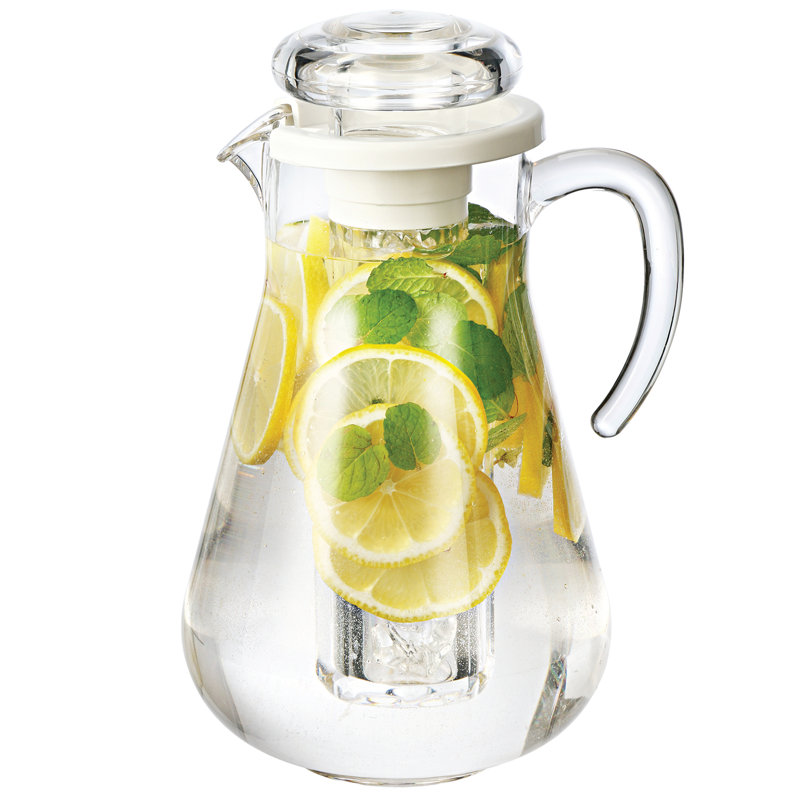 Clear Plastic Pitcher with Ice Tube, 10.5" H x 6.75" W x 6" L