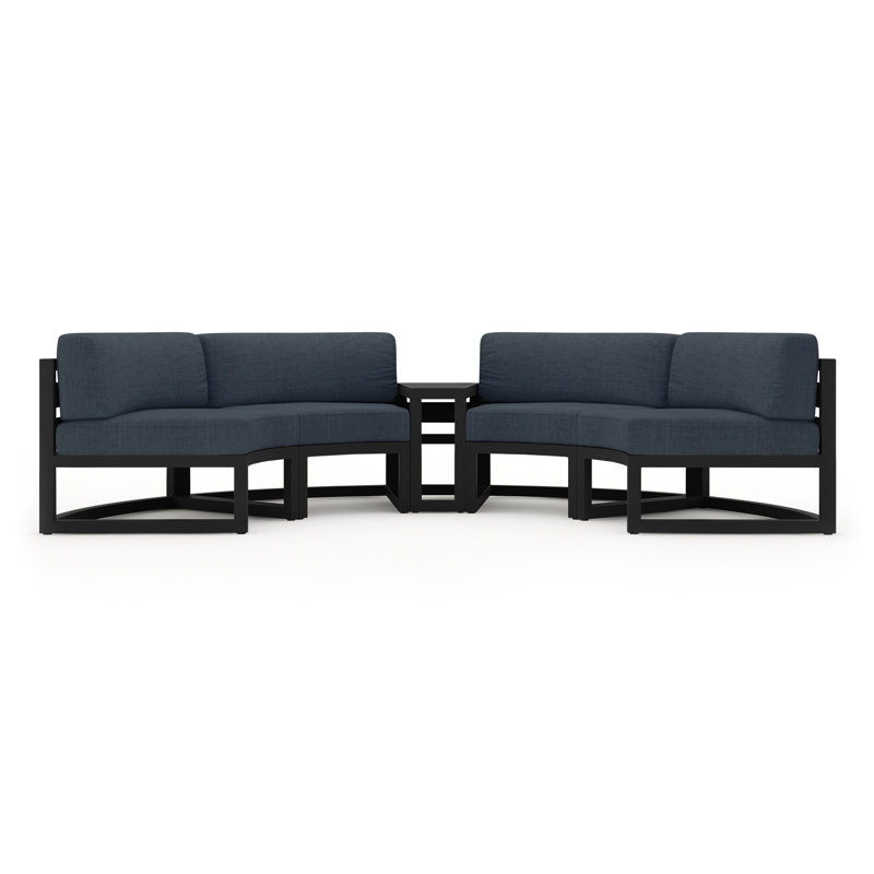 Bergeron Outdoor Curved Patio Sectional with Sunbrella Cushions, Spectrum Indigo Sunbrella®, Black