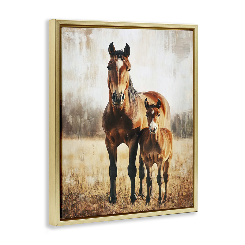 Jument et poulain, art mural sur toile flottante, design par Franklyn Gregory, H 31 po x l 25 po, Or