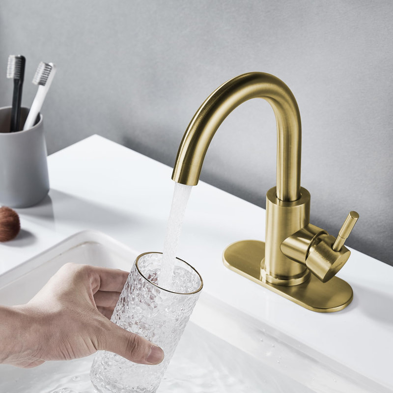 Single-handle Bathroom Faucet with Drain Assembly, Brushed Gold