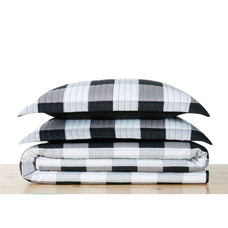 Ensemble de courtepointe en microfibre Buffalo, Courtepointe pour simple TG + 1 taie décorative s, Noir