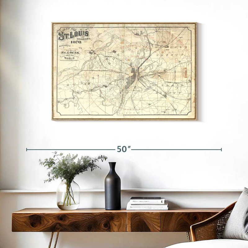 Carte rétro de St Louis II, 37 po x 25 po, Cadre flottant en bois naturel