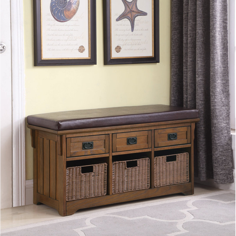 Banc en cuir Aanya, H 23 po x l 42 po x P 15,25 po