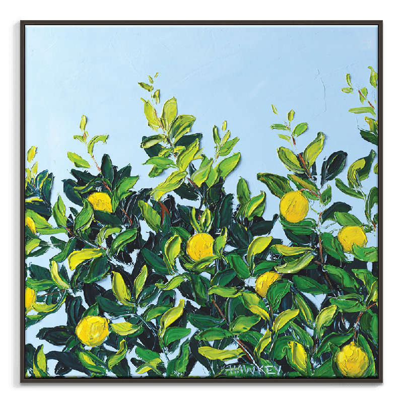 Lemon Tree by Rosalind Wheeler - Painting on Canvas, Black Framed Canvas, 76cm H x 76cm W x 5cm D
