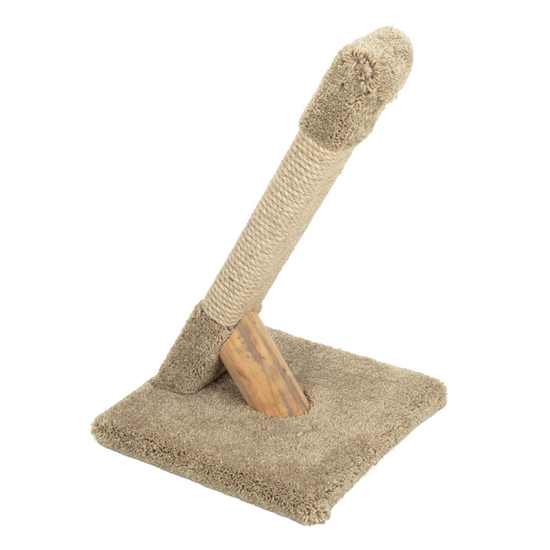 Beige Angled Sisal Cat Scratcher with Carpet Base