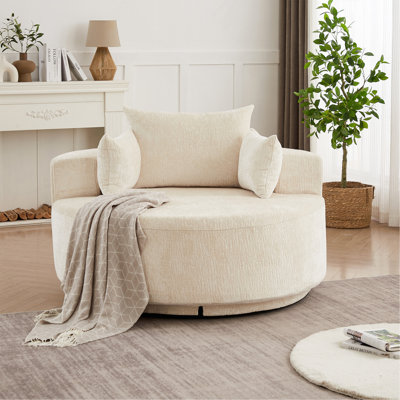 Chaise pivotante simple en mousse de polyester de 55 po L, canapé-lit moderne moelleux, chaise pivotante à 360 degrés pour le salon, la chambre à coucher, le salon et la salle de projection