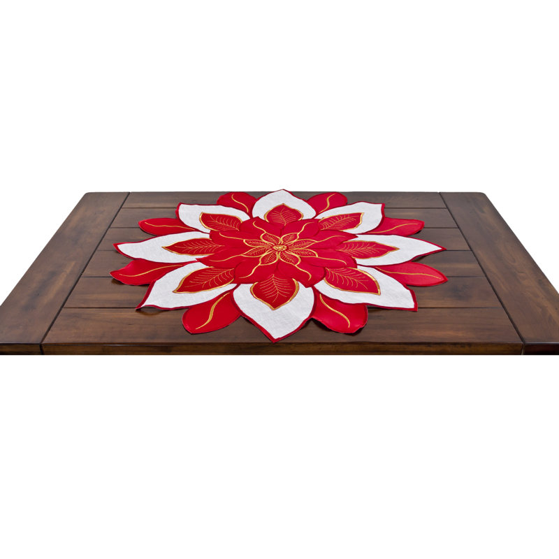 Napperon rouge / dessus de table poinsettia, Rond 33 po