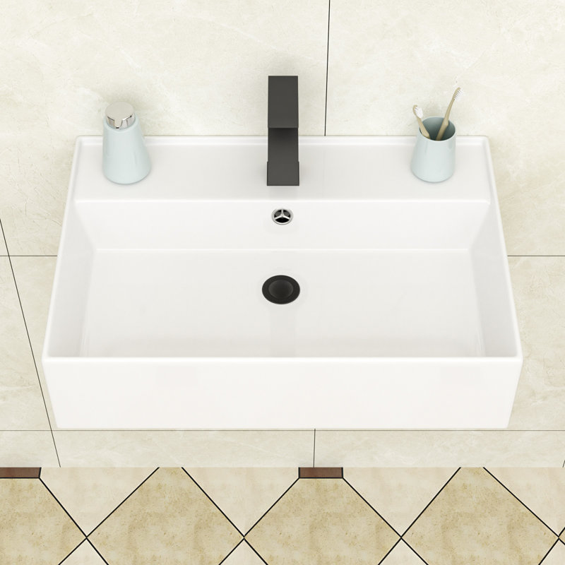 24" L x 16" W Dual Mount Bathroom Sink Rectangle White Ceramic Wall Mount Bathroom Sink