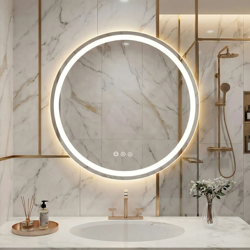 LED Bathroom Mirror with Lights, Anti-Fog, Dimmable, Backlit + Front Lit, Lighted Bathroom Vanity Mirror for Wall, Memory Function, Tempered Glass, Shatter-Proof, ETL Listed