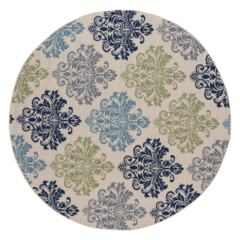 Magnifique tapis d'intérieur / extérieur vert Keeble, Rond 6 pi 6 po