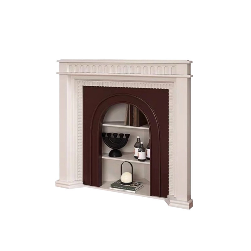 Beige Solid Wood Freestanding Fireplace