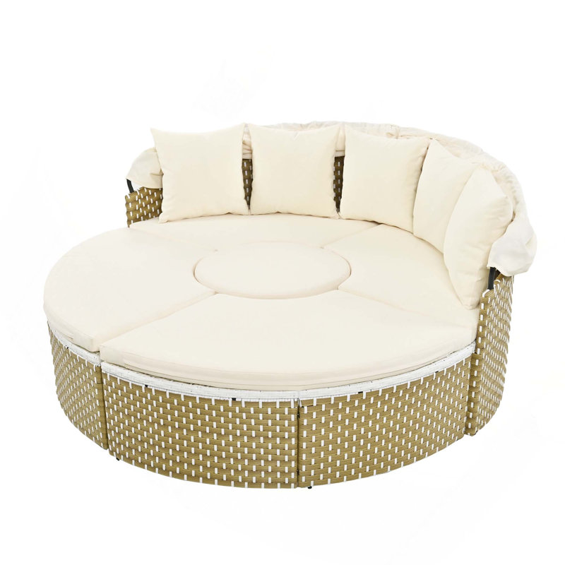 Canapé modulaire d'extérieur en rotin pour lit de jour avec auvent rétractable, Beige, Natural