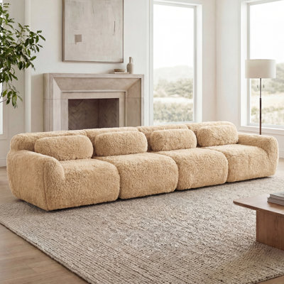 Ergonomic Plush Sofas, Fluffy Fabric, For Home Theater And Bedroom