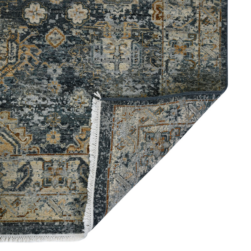 Oriental Handmade Hand-Knotted Area Rug in Blue/Gray, Rectangle 2' x 3'