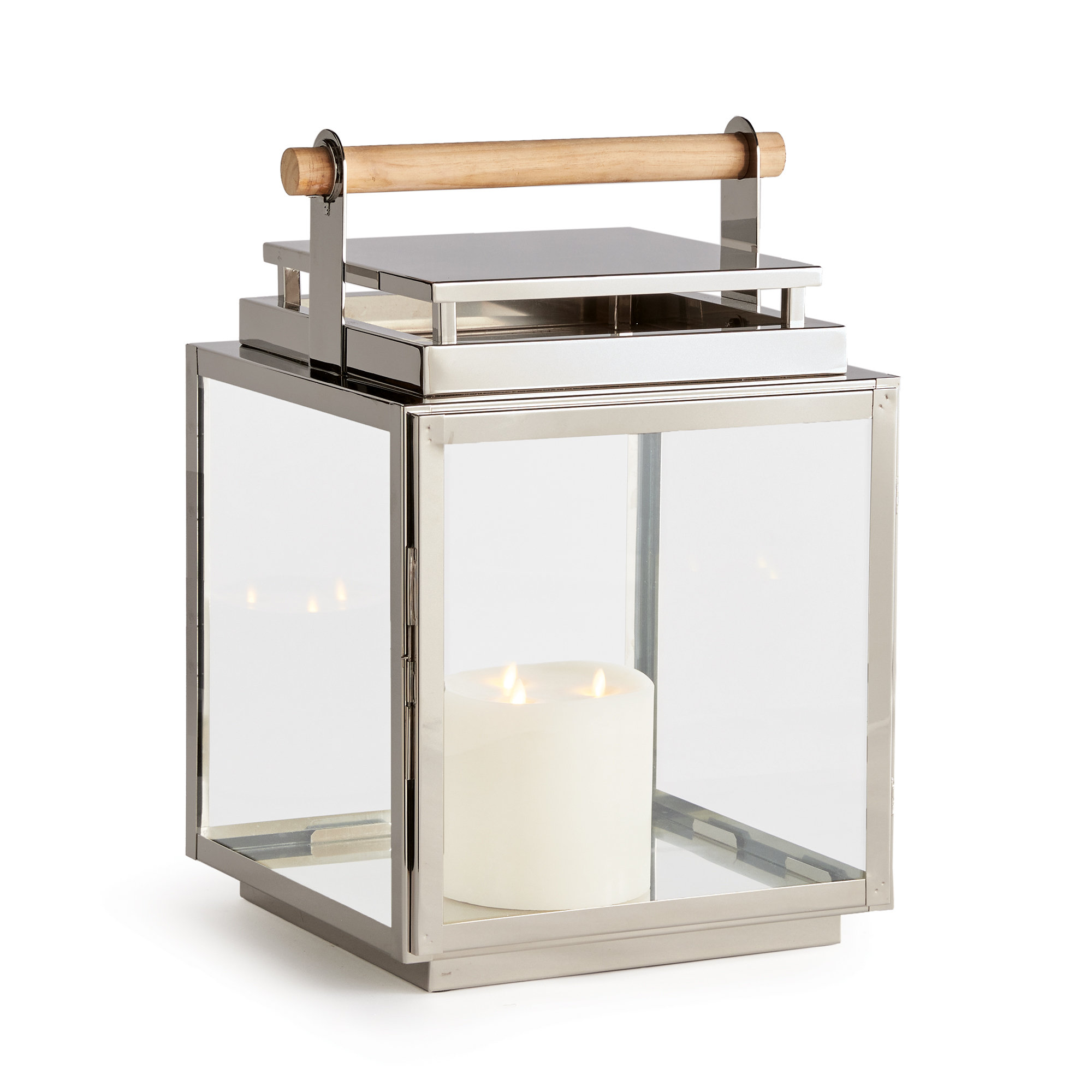 Cathica Stainless Steel Lantern Medium, Silver, 21" H x 14.5" W x 14" D