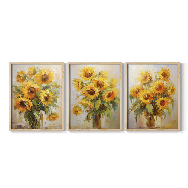 Étude florale CLIV -Set de 3 estampes numériques giclées -Prêt à, Encadré naturel, H 14 po x l 11 po