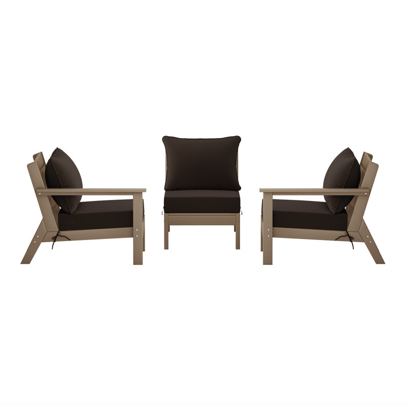 3-Piece Deep Seating Set With Cushions, Brown, Light Brown