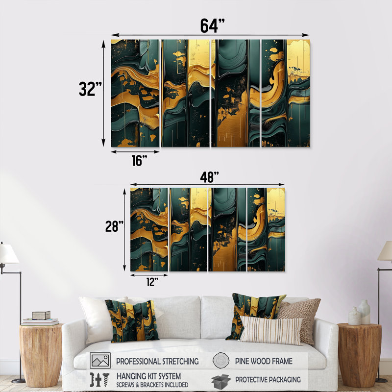 Conner - tuile abstraite, art mural - décoration murale moderne, H 32 po x l 64 po, 4