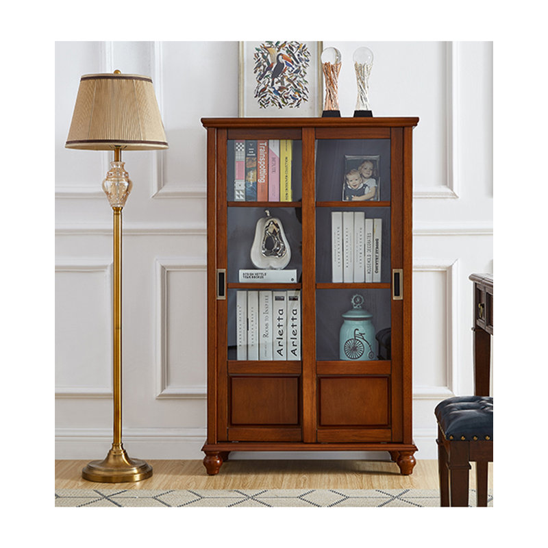 Petite bibliothèque traditionnelle avec portes supérieures en verre et inférieures solides, Brown