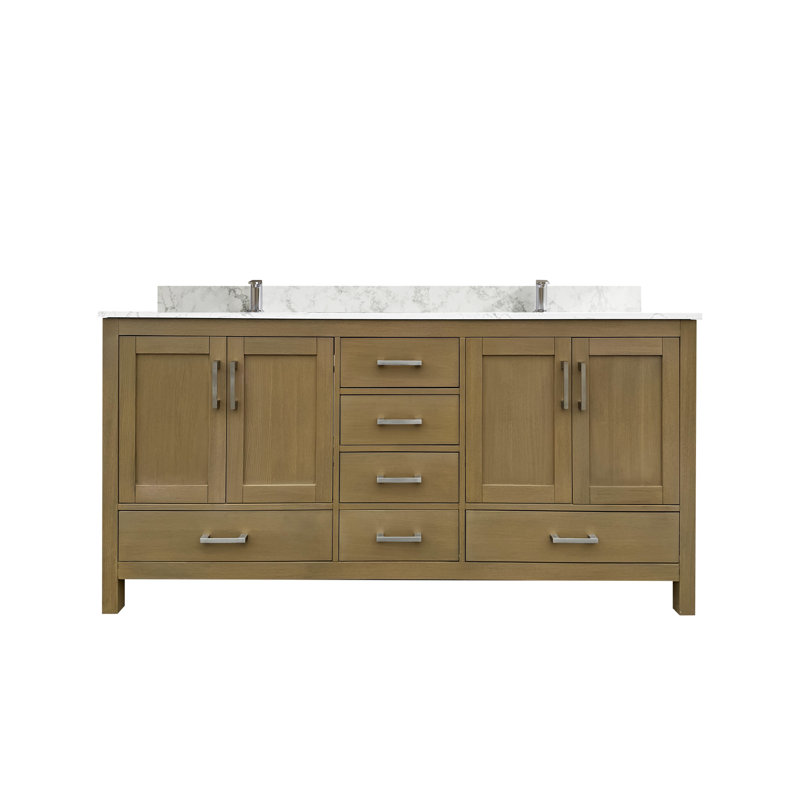 De meuble-lavabo en chêne avec lavabos doubles et solutions de rangement