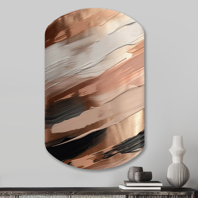Rose Gold And Pink Forms In Contemporary II - Abstract Cylinder Shape Asymmetric Metal Wall Art