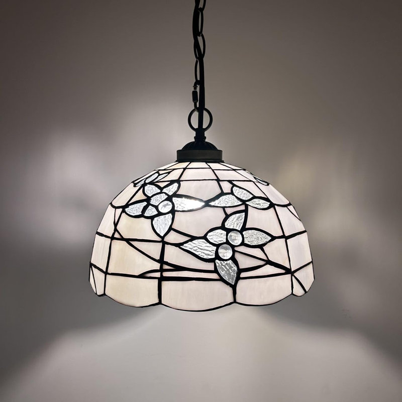 Klima Tiffany Pendant Lighting White Stained Glass Flowers LED Bulb Included 12"W*12"D*60"H