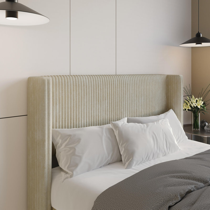 Tête de lit double rembourrée, Beige clair, Grand lit