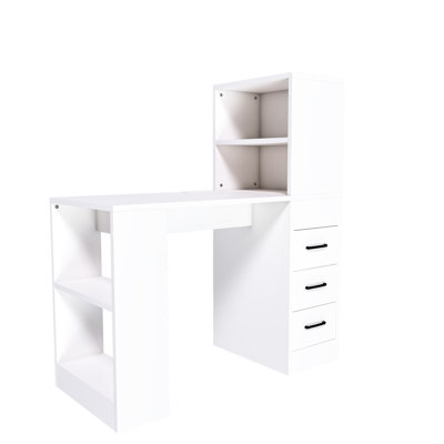 Modern White Wooden Desk With 41 Socket And Ample Storage For Office Use, 3 Drawers Charging