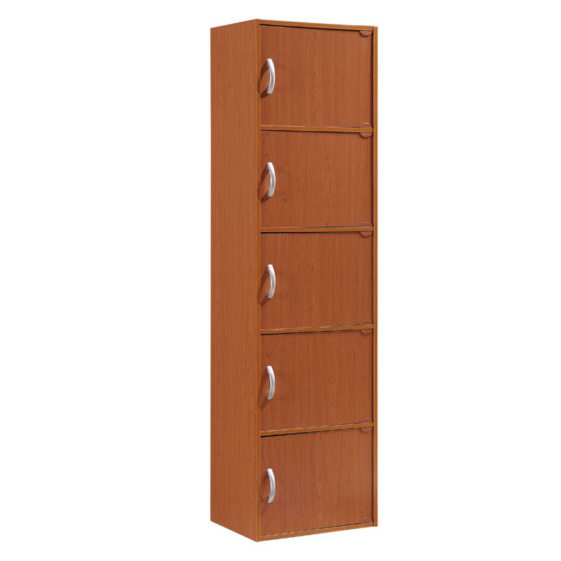 5-Doors, 5-Shelf Bookcase 59 in. Tall Enclosed Storage 5-Tier Bookshelf for Home or Office, Cherry