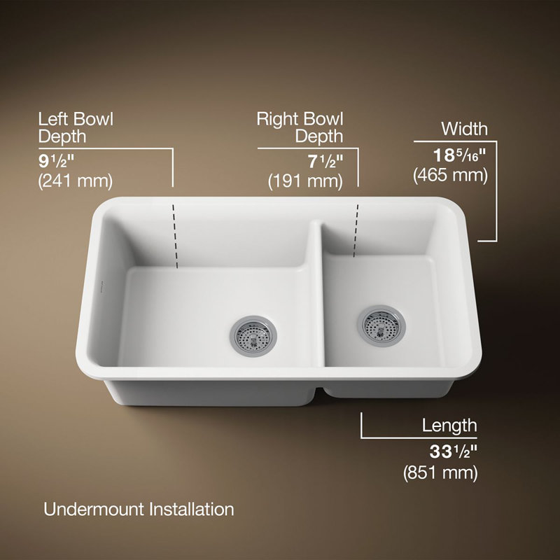 Cairn® 34" L x 18" W Double Basin Undermount with Accessories, Matte White