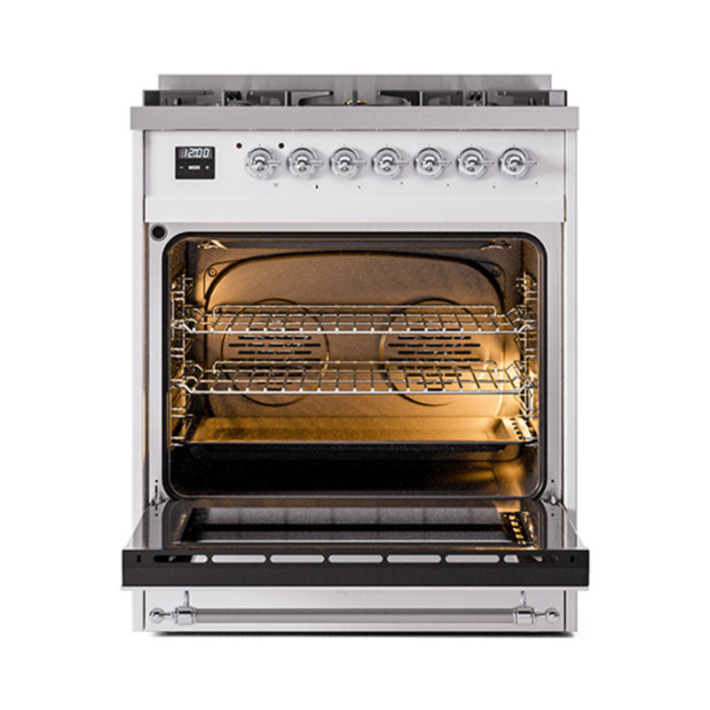 ILVE Nostalgie II Series Noblesse 30 inch Dual Fuel Range with 5 Sealed Burners (Glass Door), Chrome, Liquid Propane